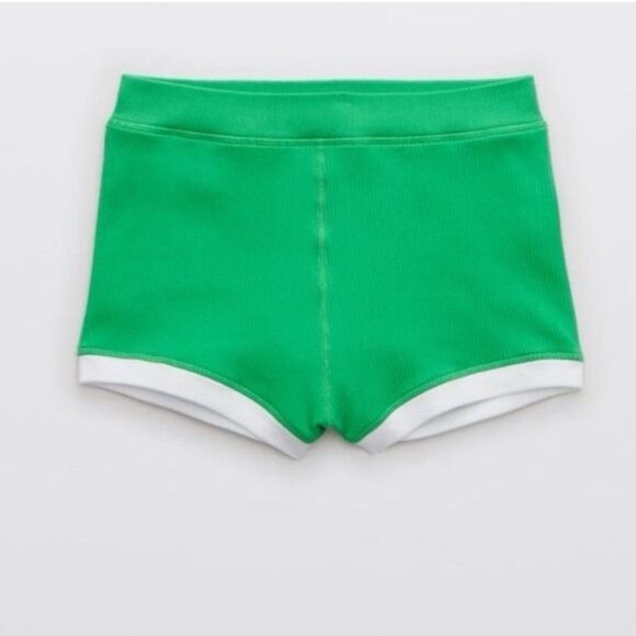 Aerie Women's Offline Shortie Shorts Ribbed in Green White Retro Size XS - Picture 2 of 6